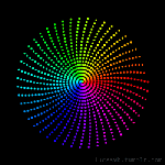 A colored-by-arc-length Archimedean spiral.