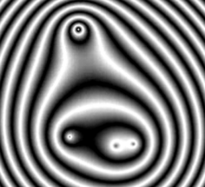 Level curves that are generalized Cassini curves. Also, kind of looks like a four-body problem. (click for video)