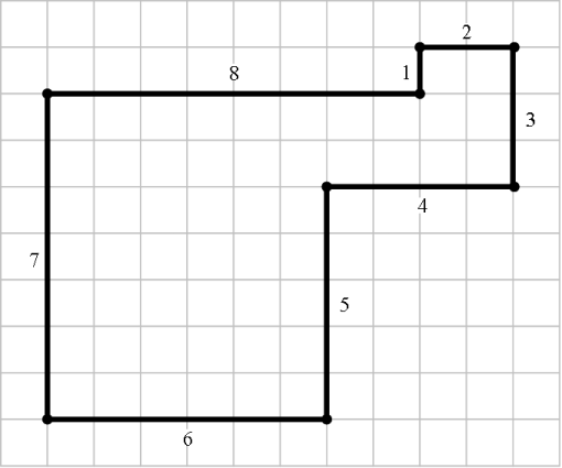 The smallest golygon. It has sides of lengths 1 through 8.