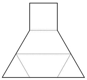 Print out two copies of this pattern, cut them out, and fold each along the dotted lines, making two identical solids. Then fit these two pieces together to make a regular tetrahedron.