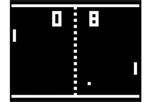 Pong, the oldest game many people are familiar with. 1-bit colors!